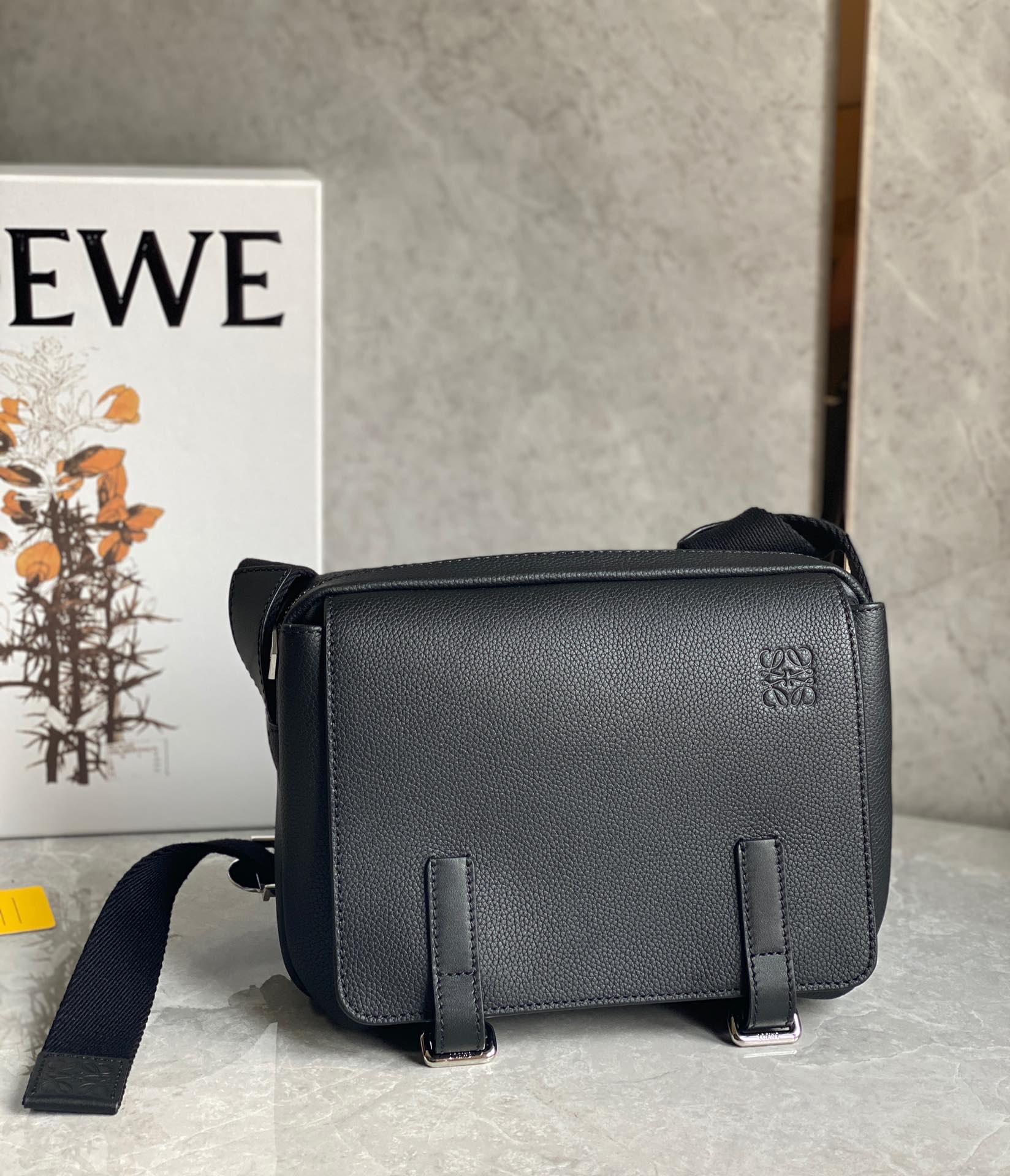 Loewe XS Military Messenger Bag in Soft Grained Calfskin Black